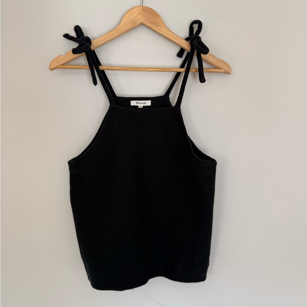 Madewell Women’s Tie Shoulder Tank Top in True Black 100% Cotton Size Medium